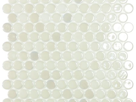 White Iridescent Circle - Glass Penny Round Mosaic Tile Online Sale